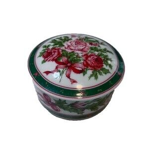 Vintage Lefton Covered Trinket Box Grandmacore Cottagecore Roses 1990 Romantic